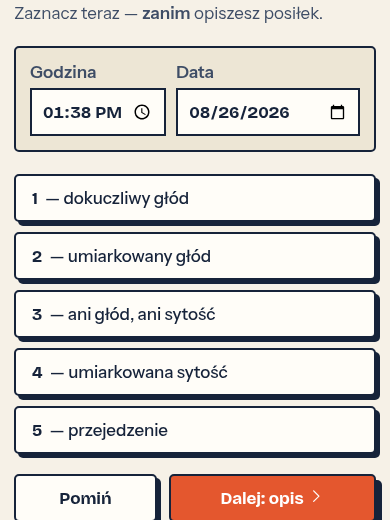 Głód w skali 1–5.